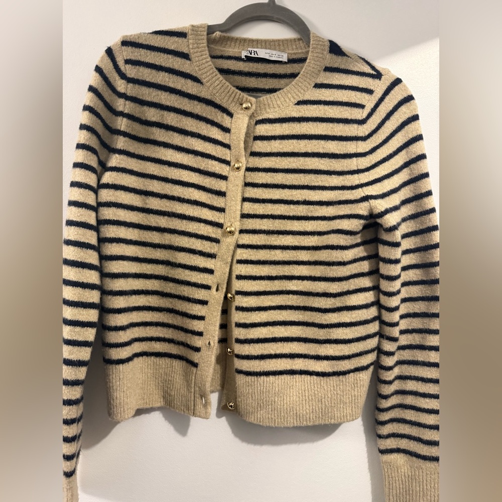 Zara Tan and Black Striped Cardigan